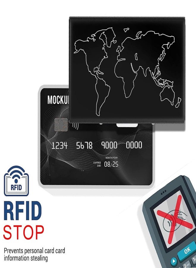 DAHSHA 2 Pack 6 Slots Metal Credit/Debit/ATM Card Holder Case Wallet for Men & Women (Black Laser Print World Map-6.5 x 1.3 x 9.5 cm) - Image 5